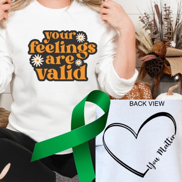 Valid feelings mental health graphic crewneck sweatshirt oversized extra large - Picture 1 of 10